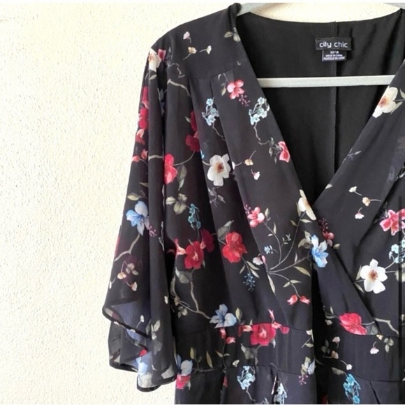 City Chic Floral Allure Chiffon Faux Wrap Drape Batwing Plus Dress Size 18 - Picture 6 of 15